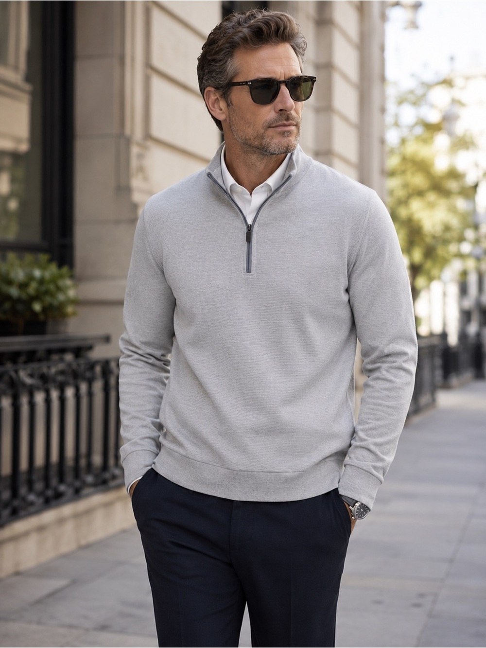 NWT Hickey Freeman Quarter Zip Pullover Medium Grey Mens Sz M